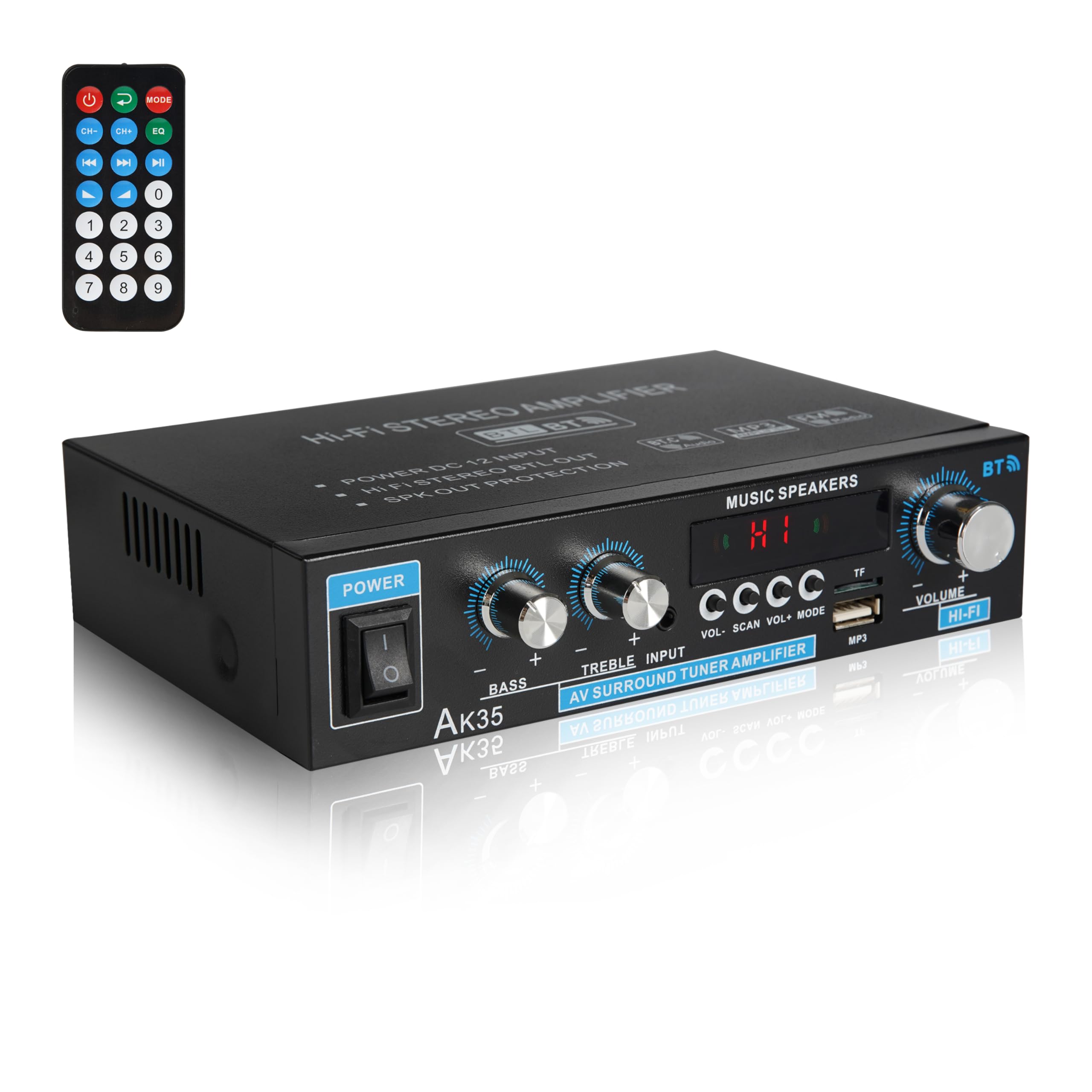 Stereo Audio Amplifier Bluetooth 5.0, 2.0 Channel Mini Stereo Receivers with Bas