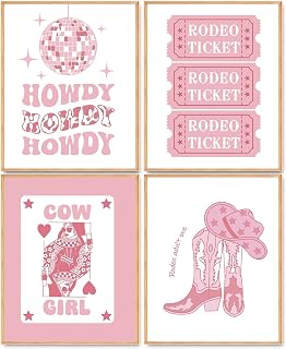 Hapons Pink Trendy Cowgirls Wall Art Decor Posters, Preppy Western Cowgirls