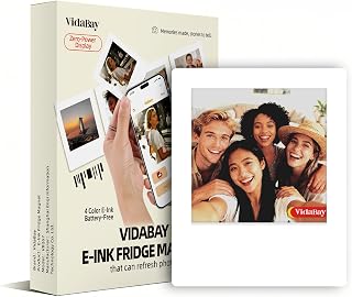 E-Paper Fridge Magnet Classic Plus, E-Ink Battery-Free Instant Photo Style Display, Wireless NFC Picture Frame, Phone-Controlled Acrylic Memo Board for Party/Travel/Home & Gifts, Compatible iPhone 13 and Newer (White)