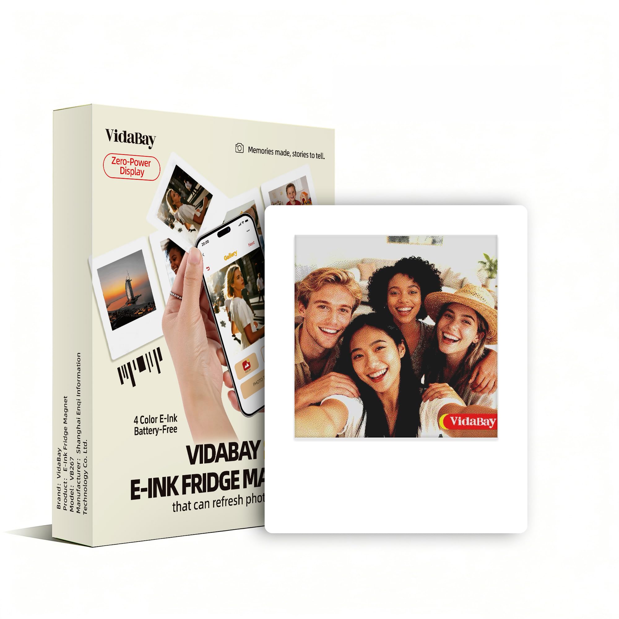 E-Paper Fridge Magnet Classic Plus, E-Ink Battery-Free Instant Photo Style Displ