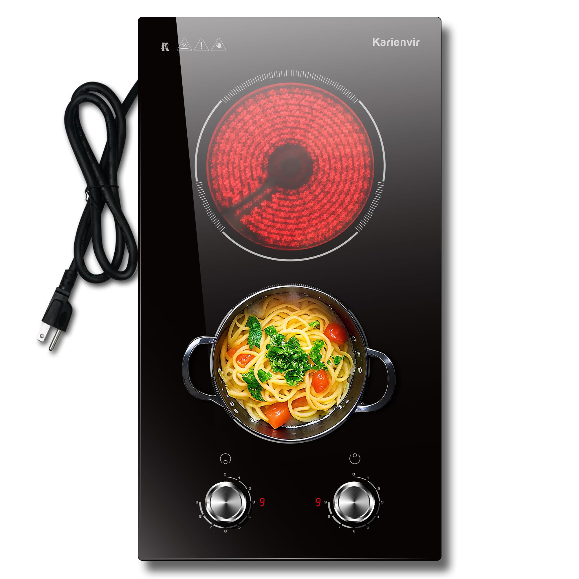 2 Burner Electric Cooktop 110V Karienvir, Plug in Electric Stove Top Burner 2000