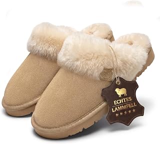 Rohn Moden Lambskin Slippers Women - Talea - Warm Slippers Women with Sheepskin & Non-Slip EVA Sole - Winter Slippers for Home - Slippers Lined - Brown Rose Grey