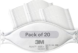 3M Aura Particulate Respirator 9205+, N95, Individually Wrapped, 3 Panel Flat Fold Design Allows for Facial Movements