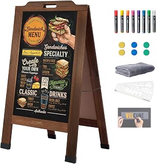 Tsj Home Magnetic Portable A-Frame Chalkboard Signs, 40" × 20", Brown | Solid Pine Wood, Sandwich Board, for Business, Wedding, Vendor Display, 8 Markers , 6 Magnets, 10 Rubbing Card, 1 Towel