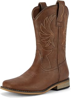 Rollda Kids Cowboy Boots for Boys Girls Western Cowgirl Boots for Toddler | Cowboy Boots for Little Big Kid, Square Toe, Walking Heel, Pull-On, Mid Calf, Embroidered, Horse Riding, Rodeo, Party, School