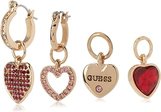 GUESS Goldtone Mini Huggie Hoop Earrings with Interchangeable Heart Charms, One Size, Glass, crystal
