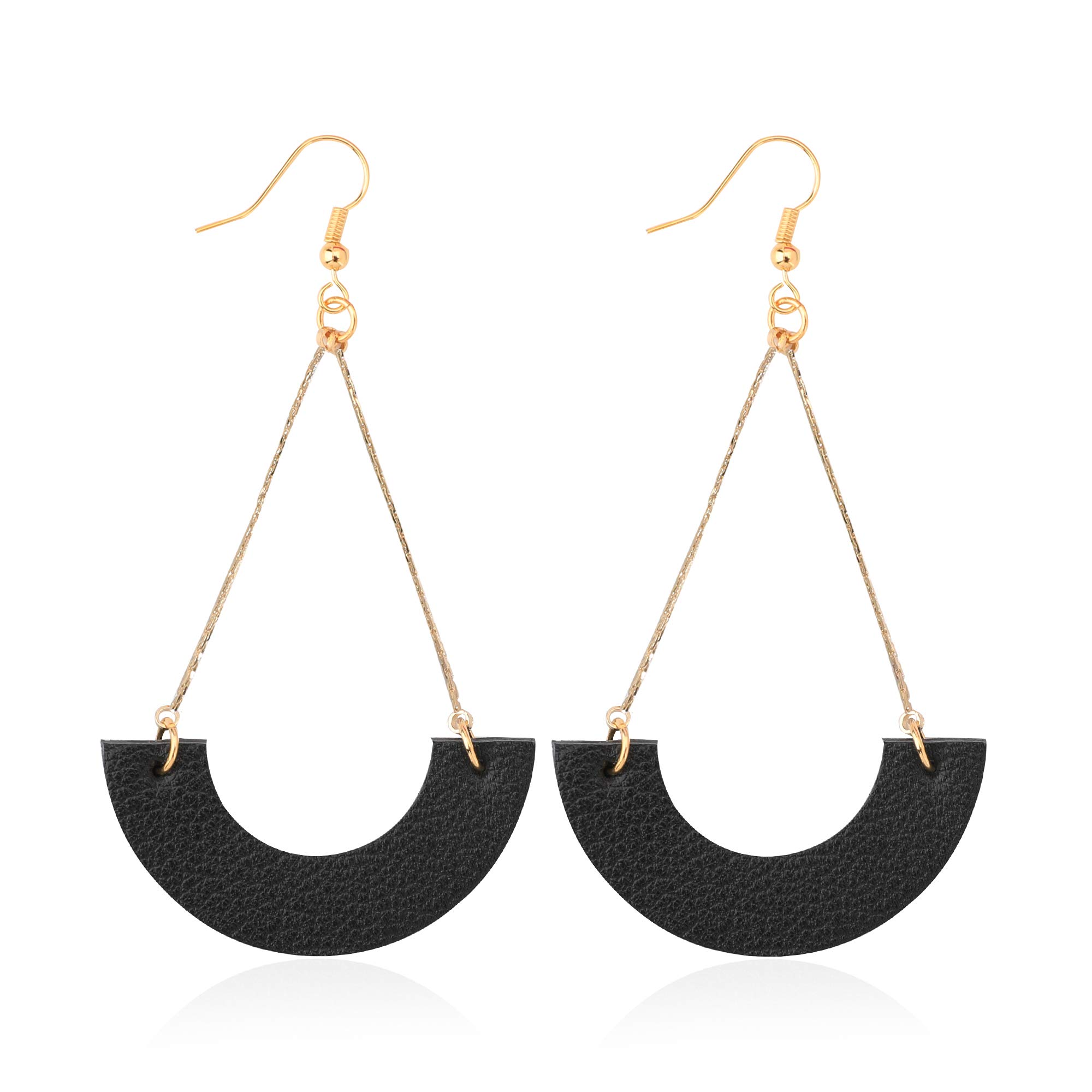 KINIVA Leather Dangle Earrings for Women Trendy, Lightweight Leaf Circle Lightni