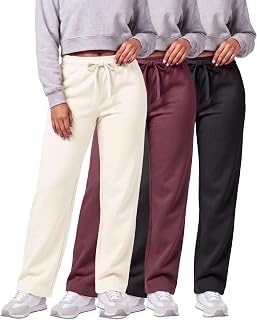Real Essentials 3 Pack: Women's Relaxed Fit Fleece Open Bottom Sweatpants - Casual Athleisure (Available in Plus)