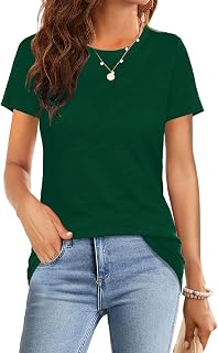 Womens Summer Casual Basic T Shirts Round Neck Short Sleeve T Shirts