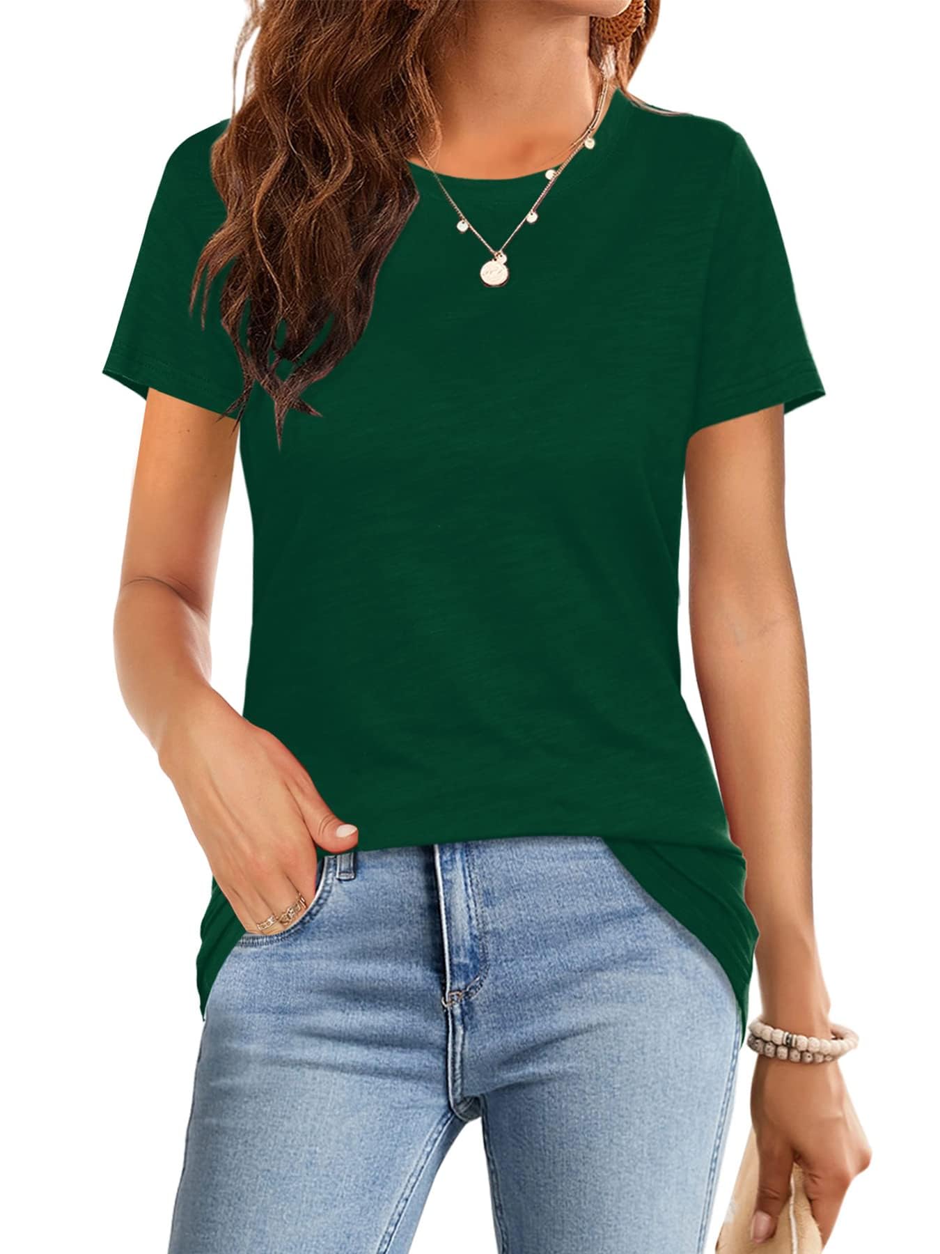 Womens Summer Casual Basic T Shirts Round Neck Short Sleeve T Shirts