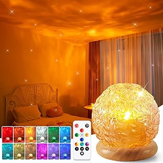 Ambient Lighting, 16 Colors Led Lights for Bedroom, Gift Ideas, Room Decor | 3-in-1 Sunset/Ocean/Northern, Remote, 6 Brightness, 1 Hr Timer, Made of Glass & Wood, Bedroom, Bathroom, Dorm,Halloween Light