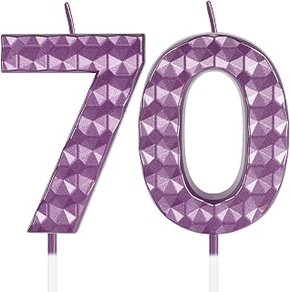 Purple 70th Birthday Candles,Diamond Design 3D Number 70 Birthday Candle,Happy 70th Birthday Cake Topper Decorations for Girls Women Her Birthday Anniversary Wedding Party Celebration Supplies