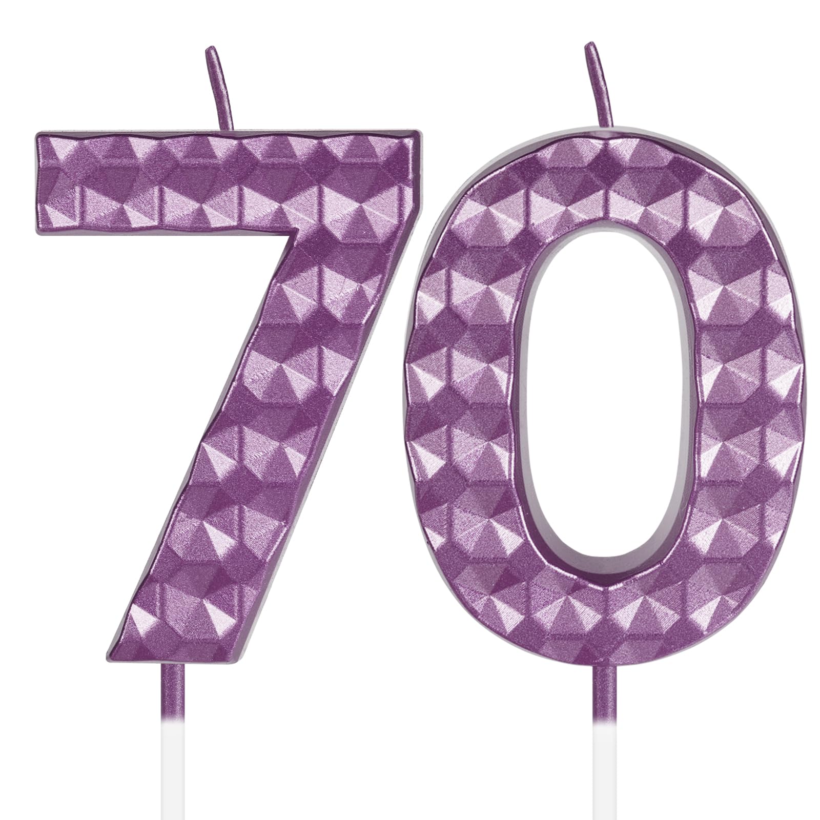 Purple 70th Birthday Candles,Diamond Design 3D Number 70 Birthday Candle,Happy 7