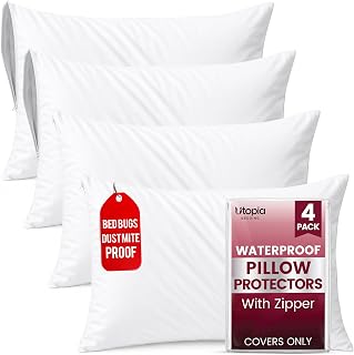 Ultimate Comfort Pillow Protectors with Zipper Standard Size - Set of 4 | Bed Bug & Dust Mite Proof Pillow Cases - 100% Waterproof, Soft & Moisture Wicking Pillow Covers by Utopia Bedding