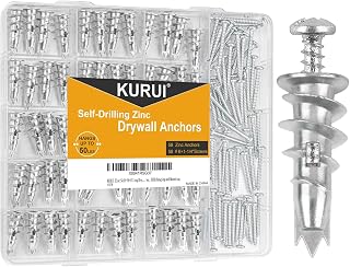 KURUI 116Pcs Metal Self Drilling Drywall Anchors, Heavy Duty Wall Anchors | 58 Sheetrock Anchors + 58 #6 x 1-1/4" Screws, Zinc Hollow Dry Wall Anchors for Brackets & Picture Frames, Shatter-Resistant