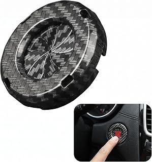 Gkea Car Engine Start Stop Button Cover, Rotatable Flip Push to Start Ignition Switch Protector, Carbon Fiber Texture Ignition Ring Trim, Universal for Most Sedan SUV Truck RV (Black)