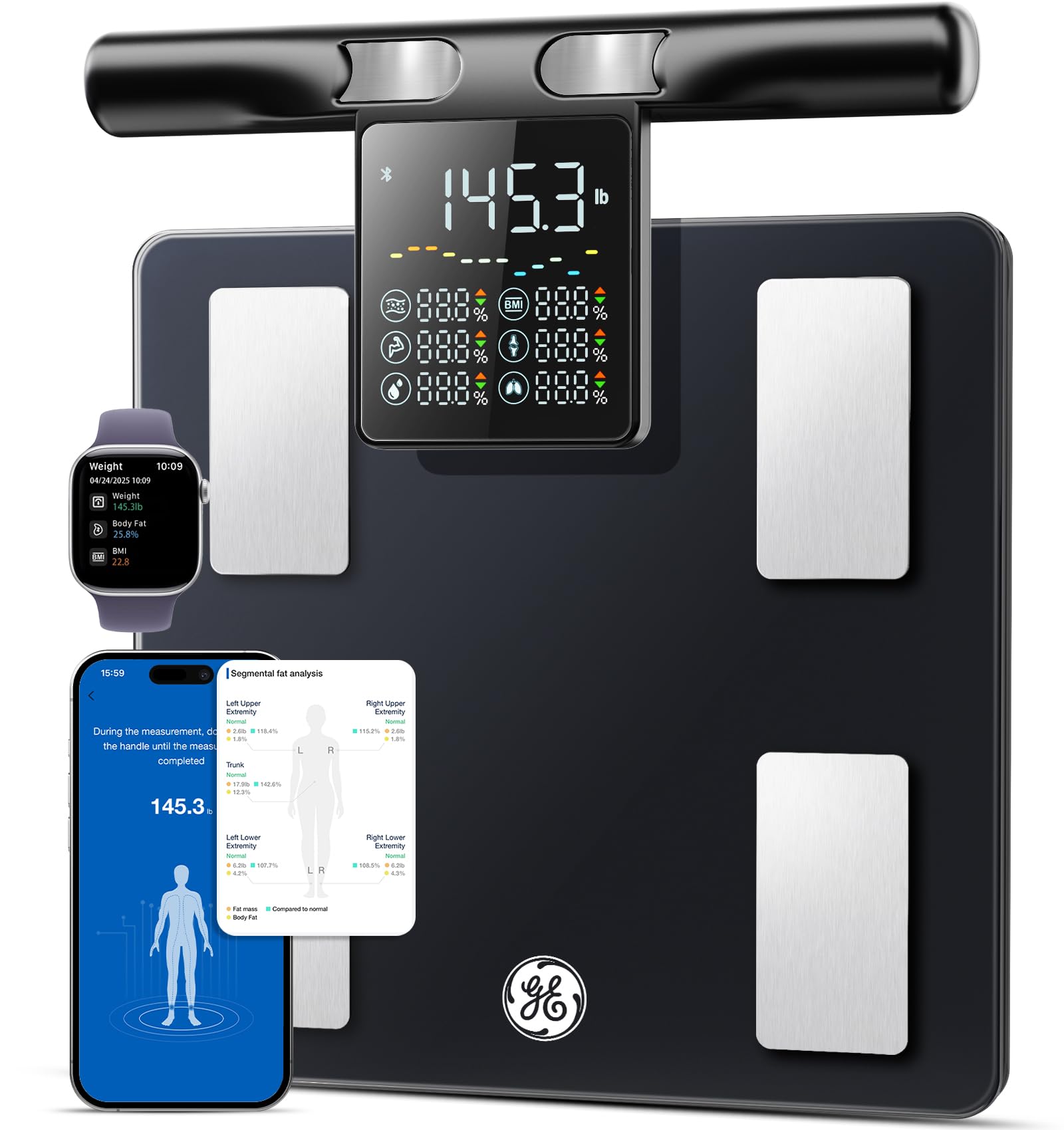 GE Smart Scale Weight Body Fat, 50+ Body Composition, 5.3" Handle Display