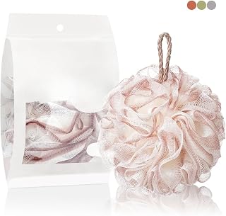 Large Bath Sponge, Heavy Duty Shower Loofah with Hanging Ring, Gentle Body Exfoliator (Pink)