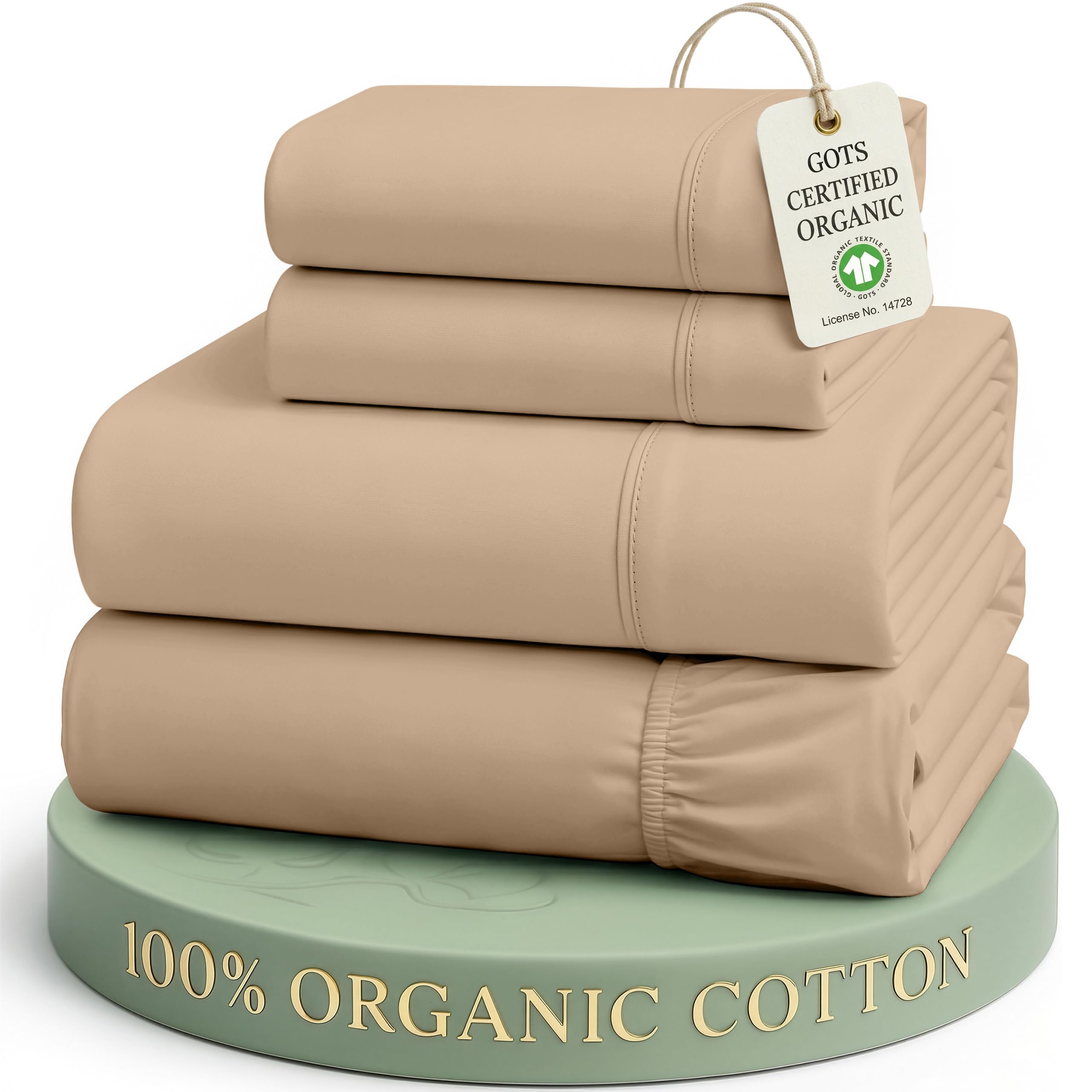 King Size Bed Sheets 100% Organic Cotton, GOTS Certified - Taupe