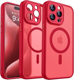 CANSHN Coque Magnétique pour iPhone 15 Pro,Rouge