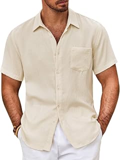 COOFANDY Men's Short Sleeve Button Down Shirt Casual Summer Beach Shirt with Pocket