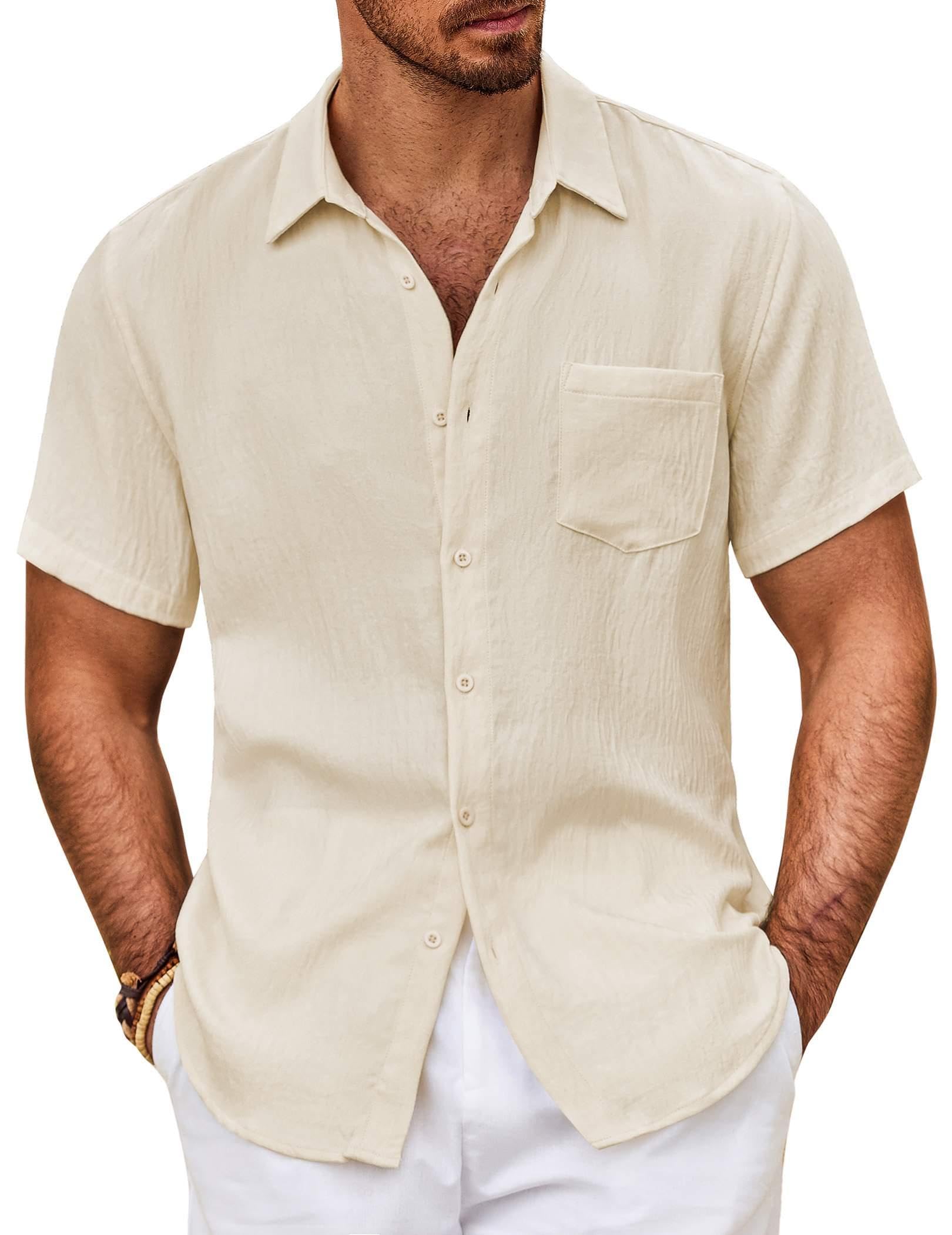 COOFANDY Men's Short Sleeve Button Down Shirt Casual Summer Beach Shirt with Poc