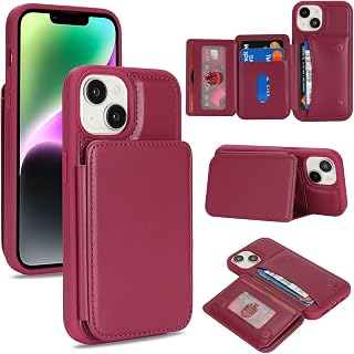 Cavor Custodia a portafoglio compatibile con iPhone 14 con porta carte, slot di credito cavalletto custodia per telefono per donne e uomini, custodia protettiva in pelle PU, rosso vino