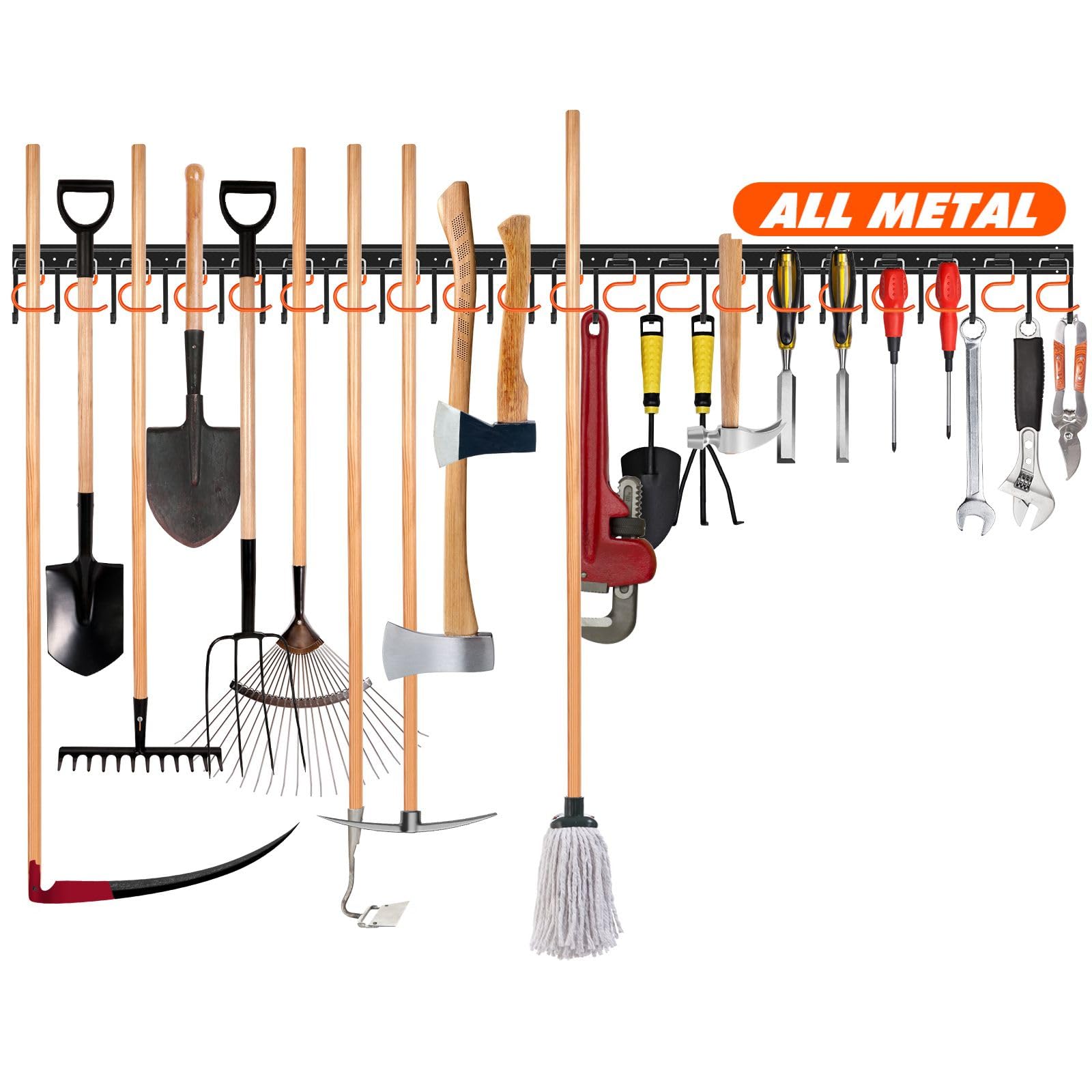 TVKB 68'' All Metal Garden Tool Organizer Adjustable Garage Tool Organizer Wall 