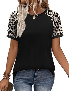 WIHOLL Womens Summer Tops Color Block Short Sleeve Raglan Shirts Spring Fashion Clothes Vacation Outfits