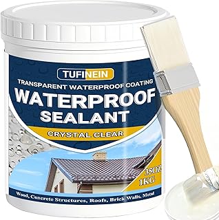 Sigillante Impermeabile Liquido 1KG, TUFINEIN Rivestimento Impermeabile Trasparente Impermeabilizzante Trasparente Guarnizione di Perdite, Interno ed Esterno Colla Impermeabile
