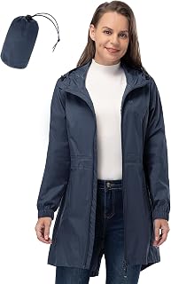 33,000ft Waterproof Rain Poncho Lightweight Breathable Windproof Hooded Thin Foldable Long Waterproof Coats Women
