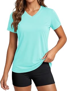 MAGCOMSEN Women's Workout Tops Short Sleeve UPF 50+ Athletic Shirts Quick Dry V-Neck T-Shirt Moisture Wicking Gym Tee