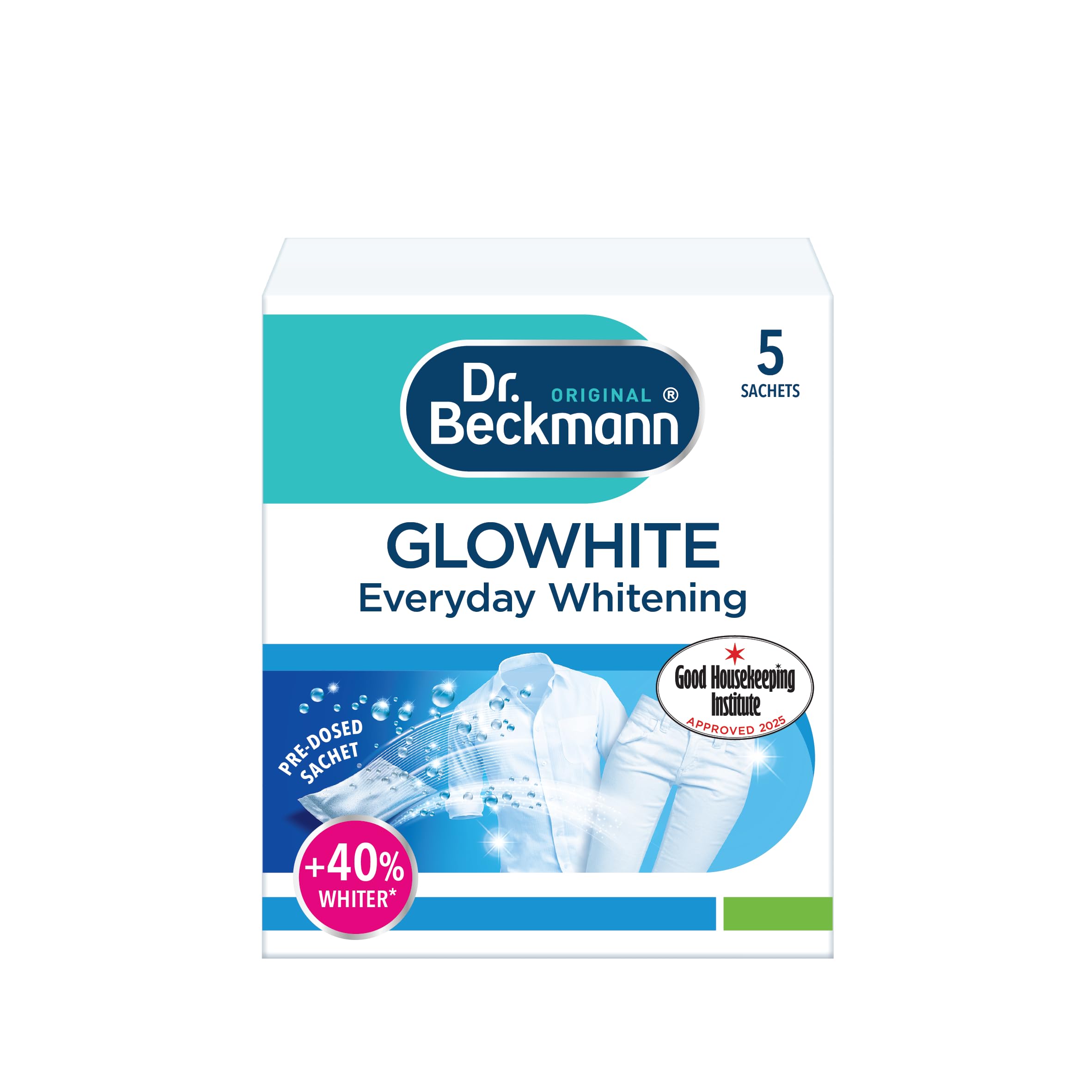 Dr. Beckmann Glowhite, In-Wash Sachets, Brighter White Laundry, 5 x 40g | Bright
