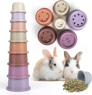 8PCS Stacking Cups for Rabbits, Stackable Bunny Toys for Small Pets | Natural Sugarcane Plastic Nesting Playset for Chinchilla Guinea Pig Parrot, Food Hiding Enrichment Toy, Interactive Activity