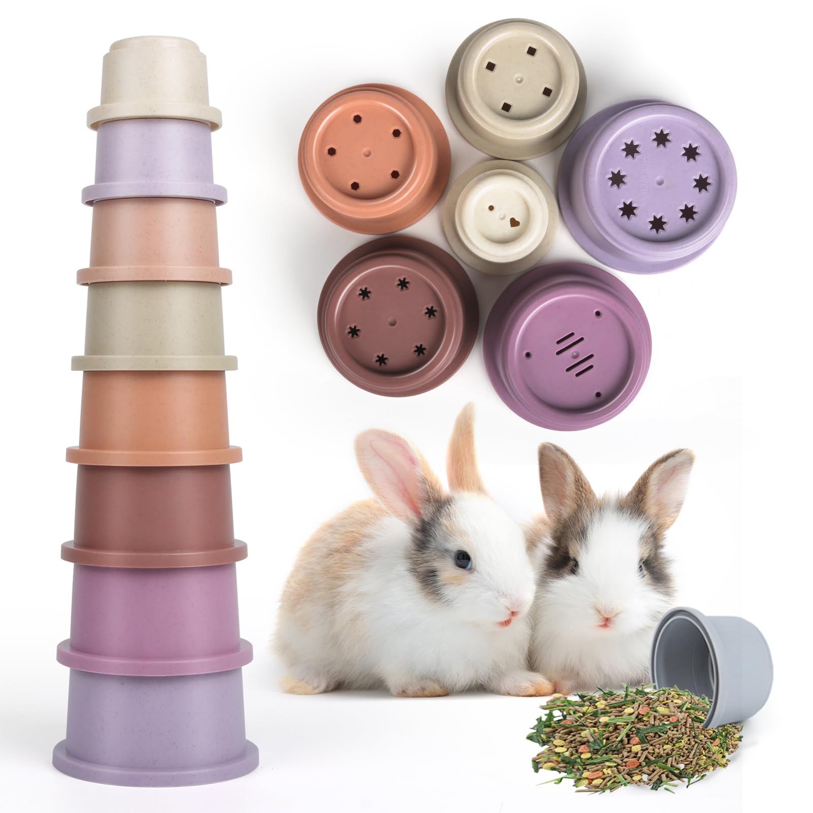 8PCS Stacking Cups for Rabbits, Stackable Bunny Toys for Small Pets | Natural Su
