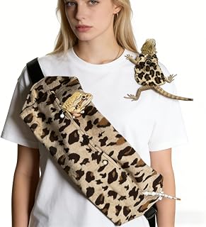 Adjustable Fleece Sling Carrier (55.5cm). Essential Travel Accessories for Vet Visits & Adventures with Lizards and Geckos，Bearded Dragon Small pet Carrier Accessories（Leopard Print）