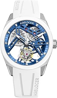 AGELOCER Tourbillon Watches Men, Original Ceramic Bezel Luxury Skeleton Manual Mechanical Watch, Waterproof Sport Watchs, Luminous Reading, Gift