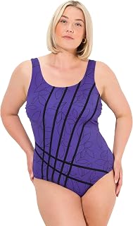 Ulla Popken Badeanzug, Blätter, ohne Softcups, Streifen Women's One-Piece Swimsuit
