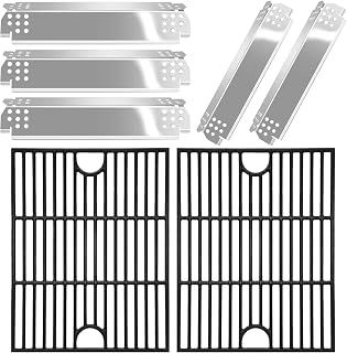 Hiorucet BBQ 17" Heavy Duty Cast Iron Cooking Grate & Stainless Steel Heat Plate Shields Replacement, Grill Grates and Heat Plates Parts for Nexgrill 5 Burner 720-0888N, 720-0888, 720-0888A Gas Grill