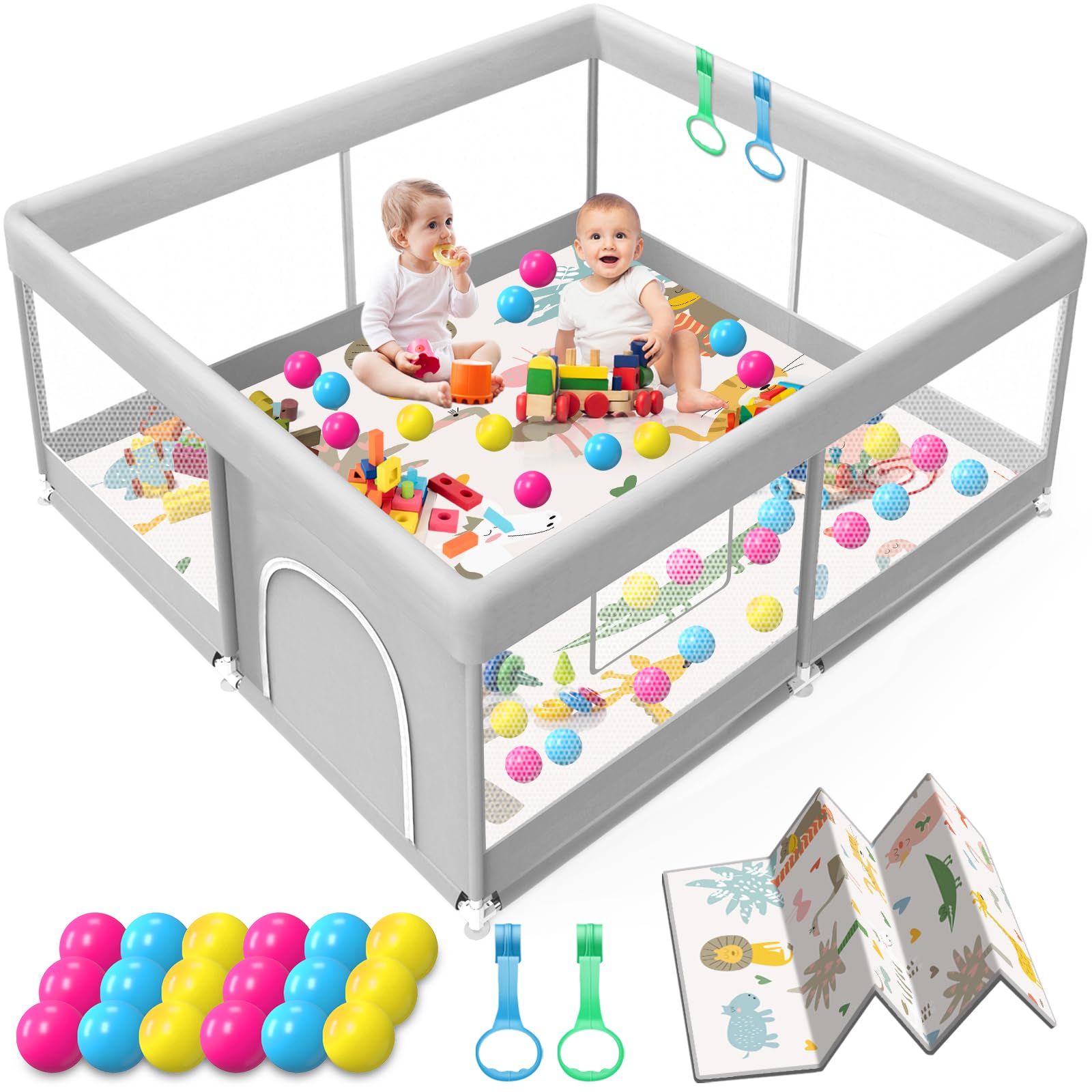 Baby Playpen with Mat, 50x50 Inch Playpen with Mat Waterproof for Babies and Tod