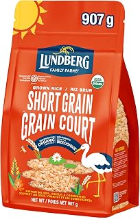 Lundberg Organic Short Grain Brown Rice - Regenerative Organic Certified Whole Grain Rice, High Fiber, Gluten Free, Resealable 907g Bag