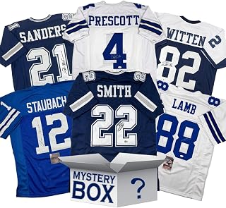 Autographed Dallas Football Jersey Mystery Box, PSA JSA or Beckett COA | Individually Numbered Tamper-Evident Hologram, Sealed Poly Bag, Custom Unbranded Design, 100% Authentic Autograph