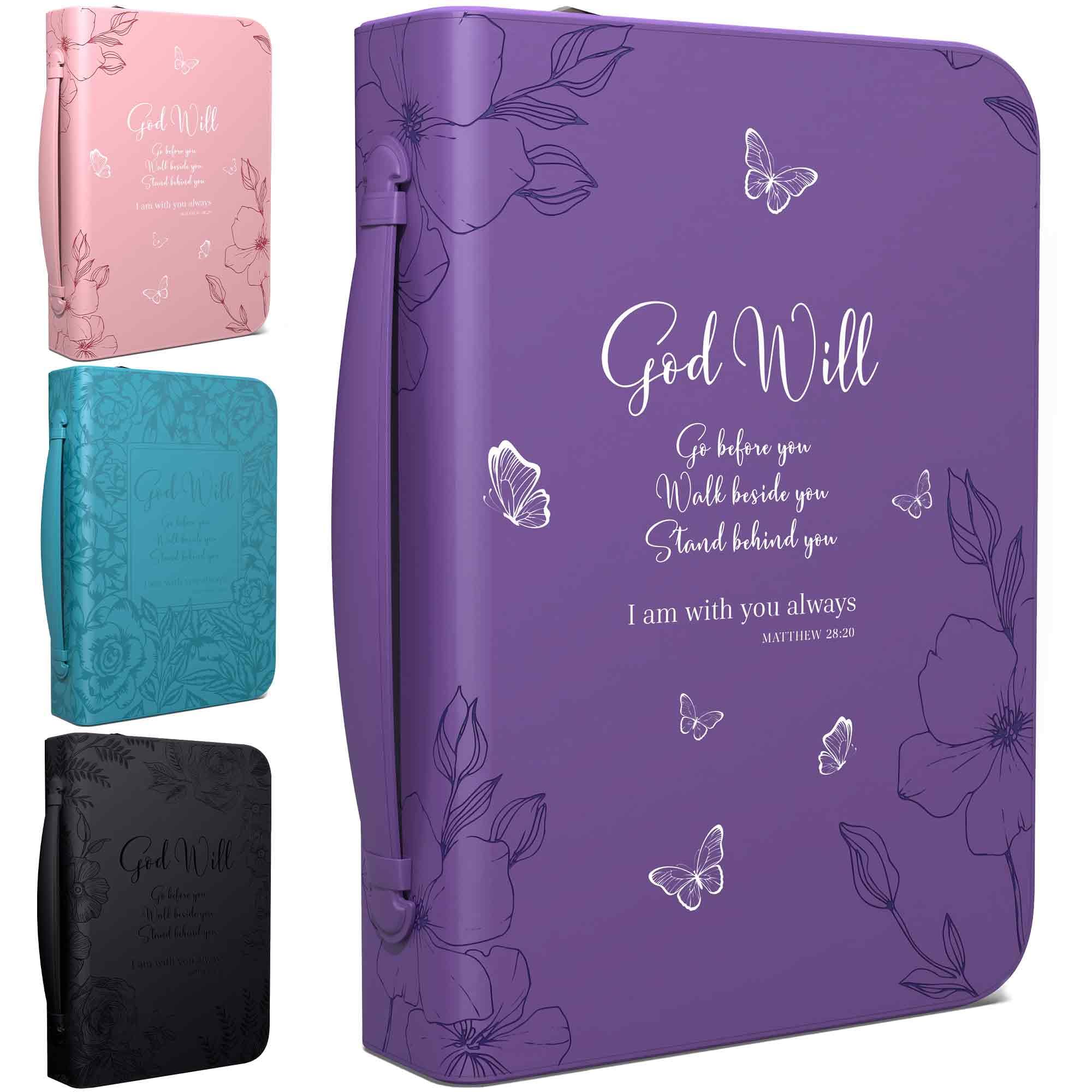 Bible Cover Case for Women - Large Purple Faux Leather Bible Carrying Case | Fit