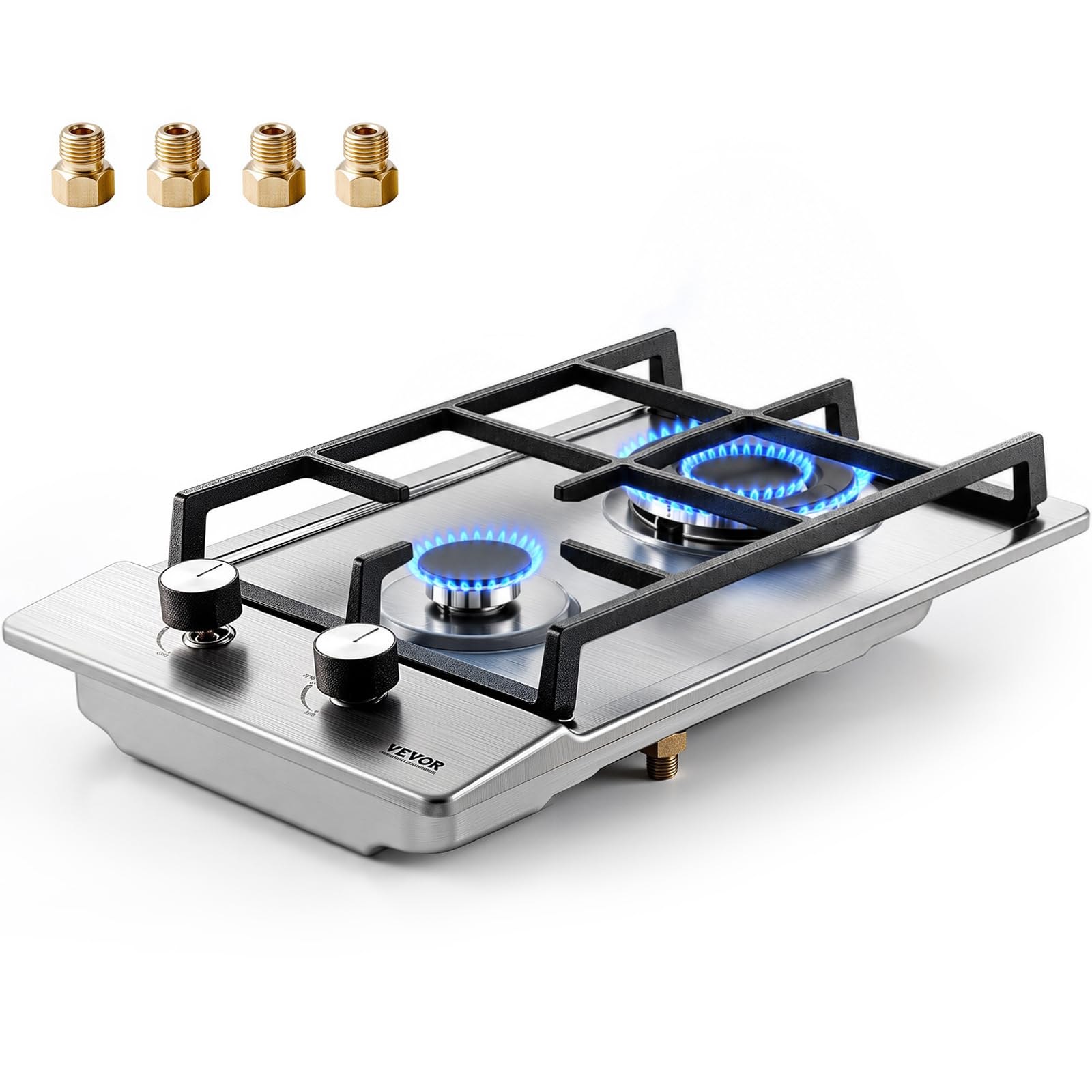 VEVOR Gas Cooktop 12 inch, Max 12250BTU 2 Burners Built-in Stainless Steel Gas S