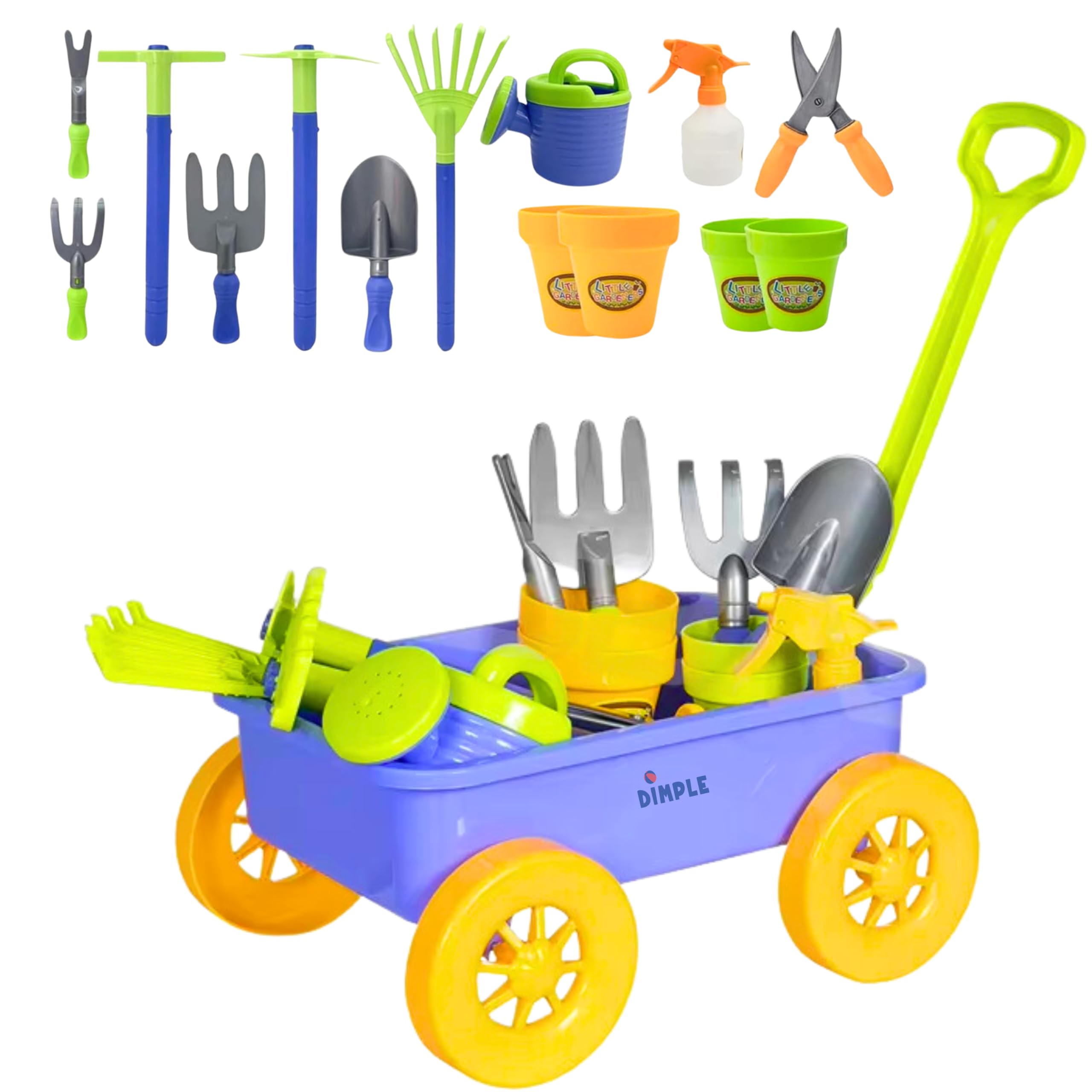 Dimple Garden Wagon & Tools Toy Set, Kids Gardening Set, Sturdy & Durable | 15 P
