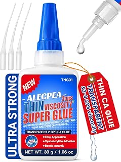 ALECPEA Thin CA Glue, 30g, for Woodworking and Models | 2–3 cps clear formula wicks into tight seams in wood, models, ceramic, glass, stone and hard plastic.