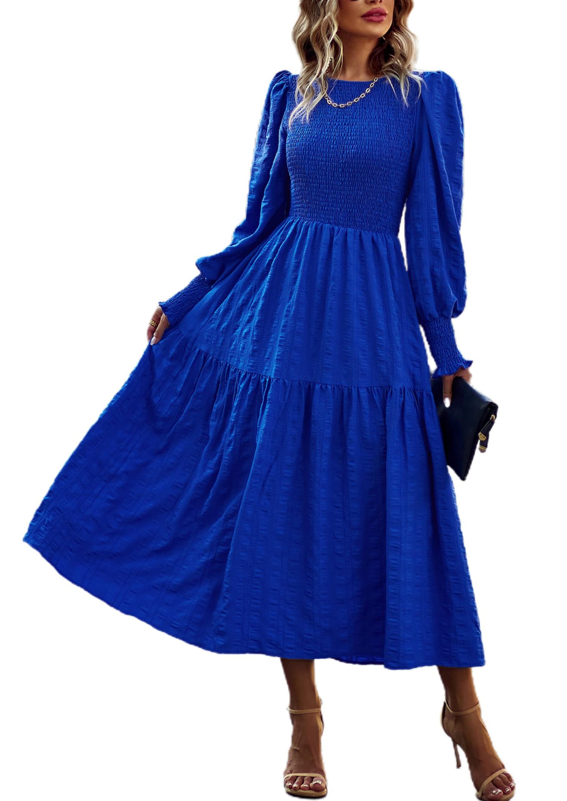 PRETTYGARDEN Womens Spring Long Sleeve Wrap V Neck Ruffle Floral Maxi Dress Casu