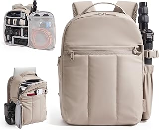 BAGSMART Small Camera Backpack for Women with Laptop Compartment, Brown | Puffy Camera Bags for Photographers, DSLR/SLR/Mirrorless Photography Camera Case, Water-resistant Travel Backpack