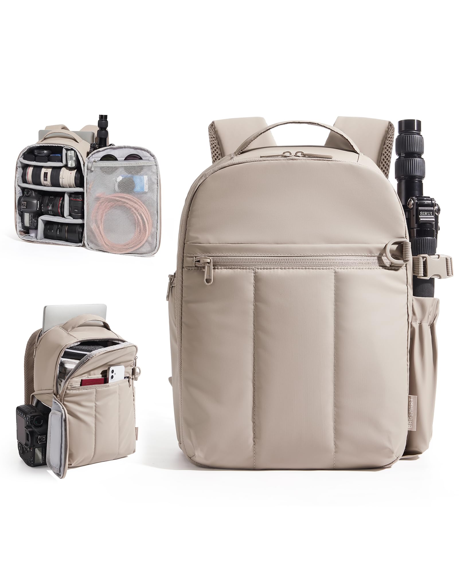 BAGSMART Small Camera Backpack for Women with Laptop Compartment, Brown | Puffy 