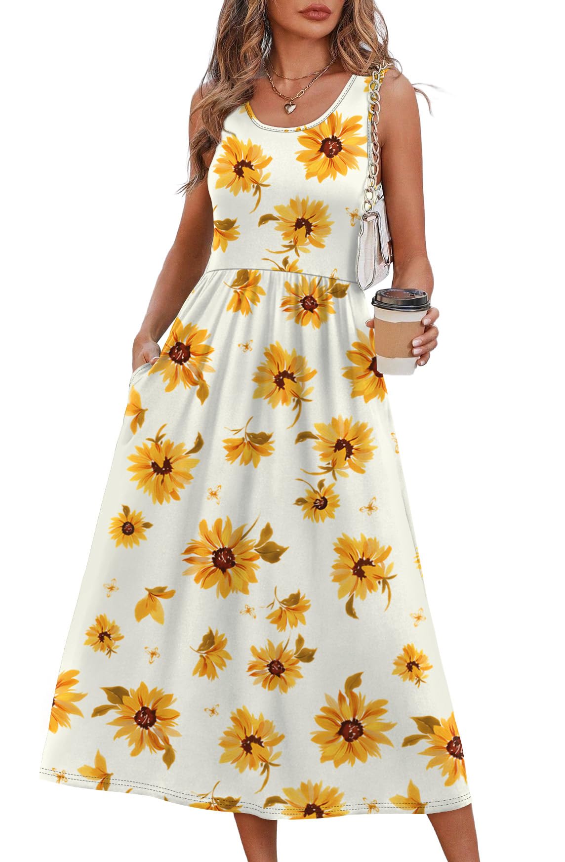 WIHOLL Summer Dresses for Women Flowy Casual Midi Dress Beach Vacation Sundresse